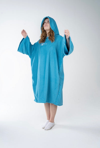 teal blue towel changing robe / poncho